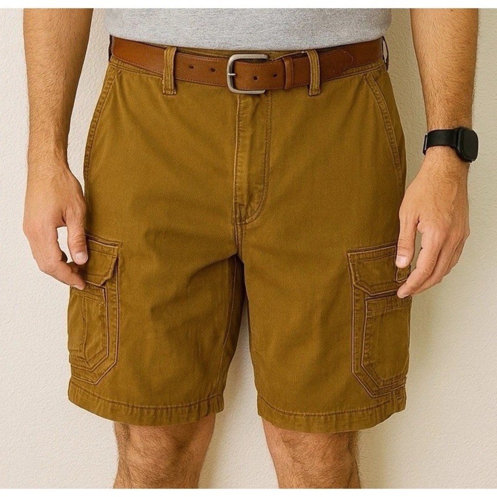 Union Bay Mens Survivor 10" Cargo Comfort Shorts Dark Tan Stretch Sz 34 WL-23772